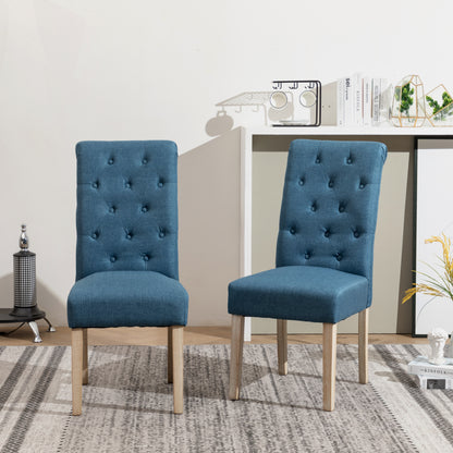 Five Piece Cross Buck Round Table With Tufted Chairs Blue