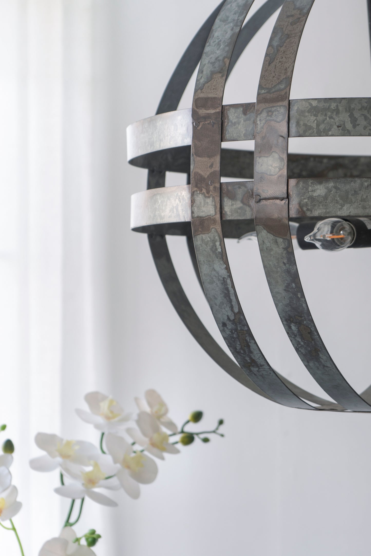 4-Light Spherical Galvanized Metal Chandelier with Adjustable Chain for Kitchen & Dining - Antique Silver