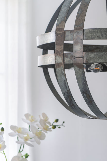 4-Light Spherical Galvanized Metal Chandelier with Adjustable Chain for Kitchen & Dining - Antique Silver