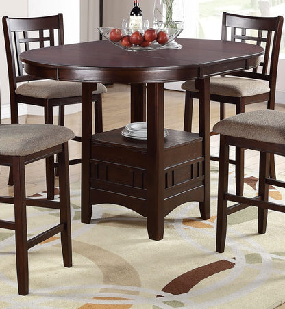 Counter Height 5Pc Round Table Dining Set Dark Rosy Brown