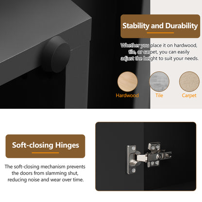 TREXM 4 Wavy Doors Ample Storage Space Sideboard with Adjustable Shelves and Retro Copper Handles for Dining Room and Living Room (BLACK)