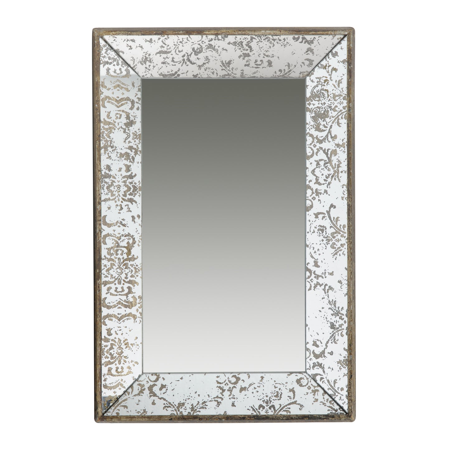 Antique Silver Floral Accented Rectangle Mirror & Versatile Display Tray - 24" x 15"