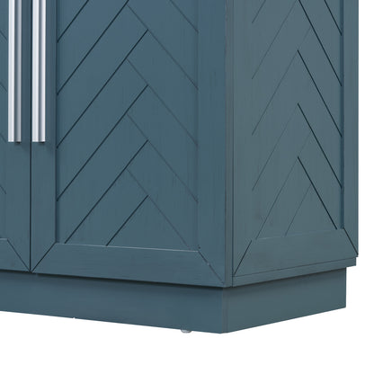 TREXM Sideboard with 4 Doors Large Storage Space Buffet Cabinet with Adjustable Shelves and Silver Handles for Kitchen, Dining Room, Living Room (Antique Blue)