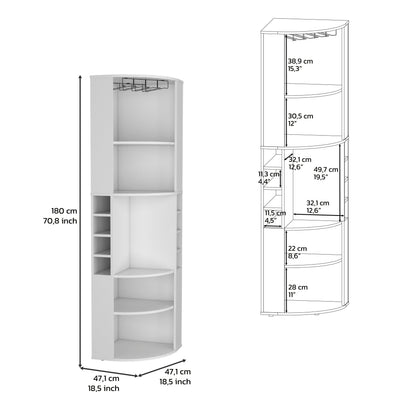 71 Inch White Corner Bar Cabinet With Stemware Storage