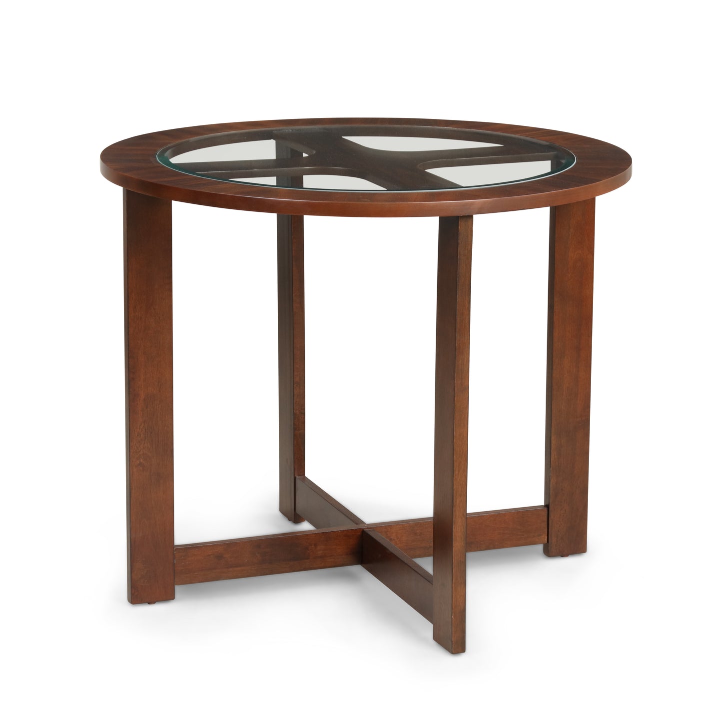 Cylina Solid Wood Glass Top Round Dining Table with 4 Chairs
