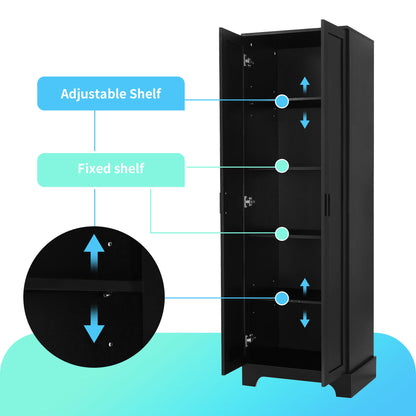 Elegant Black Storage Cabinet with Adjustable Shelves for Bathroom and Office