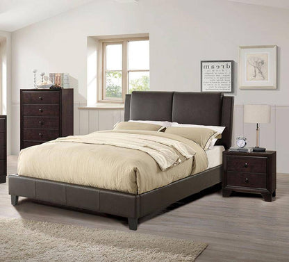 Luxurious Brown Faux Leather Queen Bed Set with Two-Panel Headboard for Modern Bedrooms