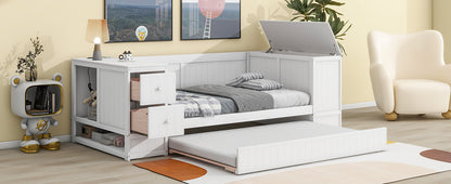Elegant Twin Size Daybed with Storage and USB Charging, White