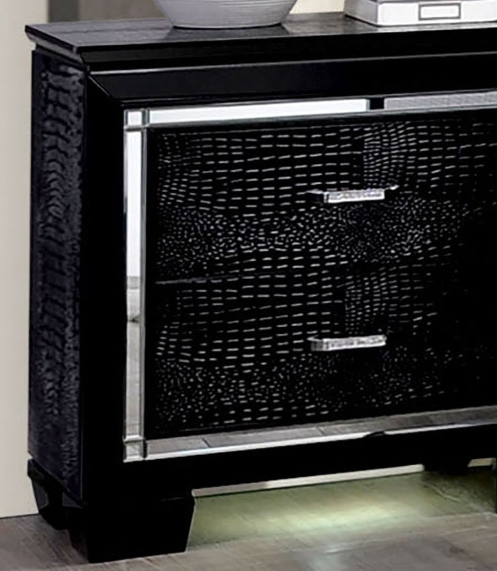 Contemporary 1pc Nightstand Black Bedside Table LED Light English Dovetail Drawer Bedroom Furniture