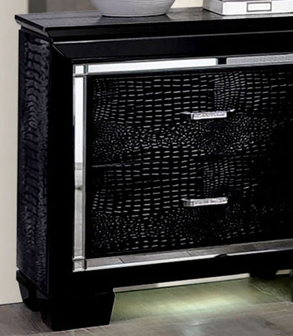 Contemporary 1pc Nightstand Black Bedside Table LED Light English Dovetail Drawer Bedroom Furniture