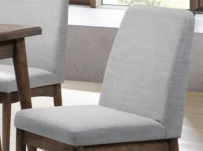 Mid-Century Dining Chair Set of 2 - Solid Wood Rubberwood, Fabric Upholstered Cushions, Natural