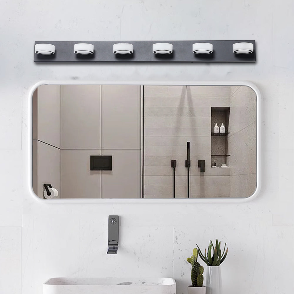 LED 6-Light Vanity Light for Bathroom Over-Mirror Wall Mount Modern Acrylic & Iron 44.9 in L Black