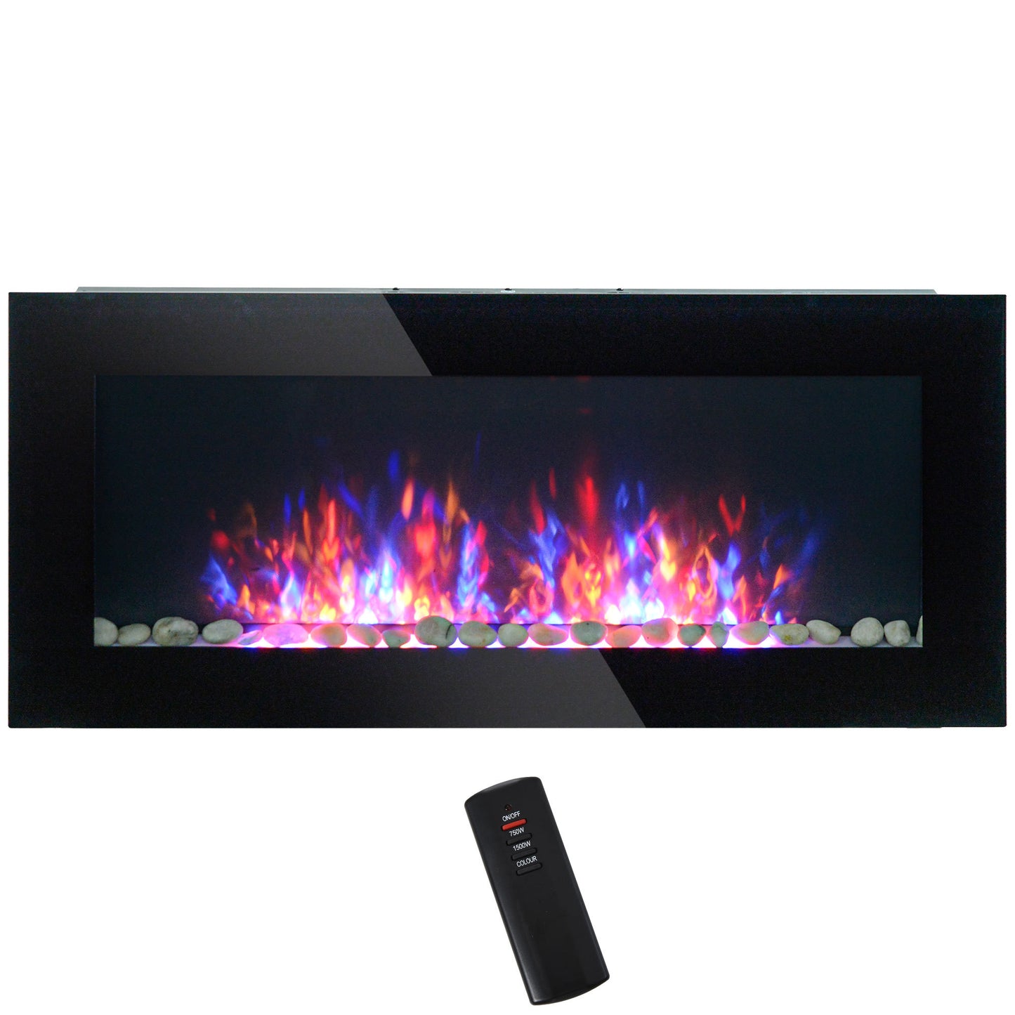 Wall-Mount Electric Fireplace with Flame Effect, 1500W, Heats Up to 400 Sq Ft, 7-Color Backlight Black