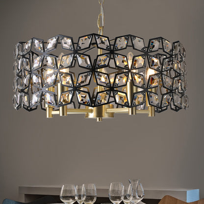 Modern Crystal Chandelier for Living Room - 5-Light Pendant, K9 Crystals, Sand Gold and Black Finish