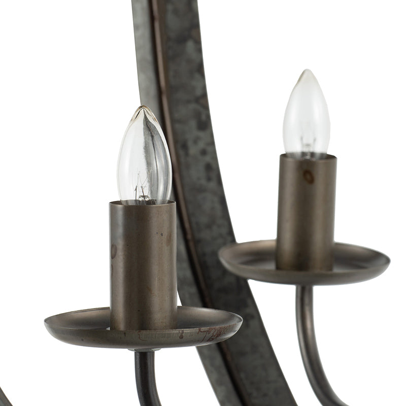 Four-Light Iron Chandelier with Adjustable Chain for Kitchen or Dining — 15.7in Square, Gray Rustic Finish