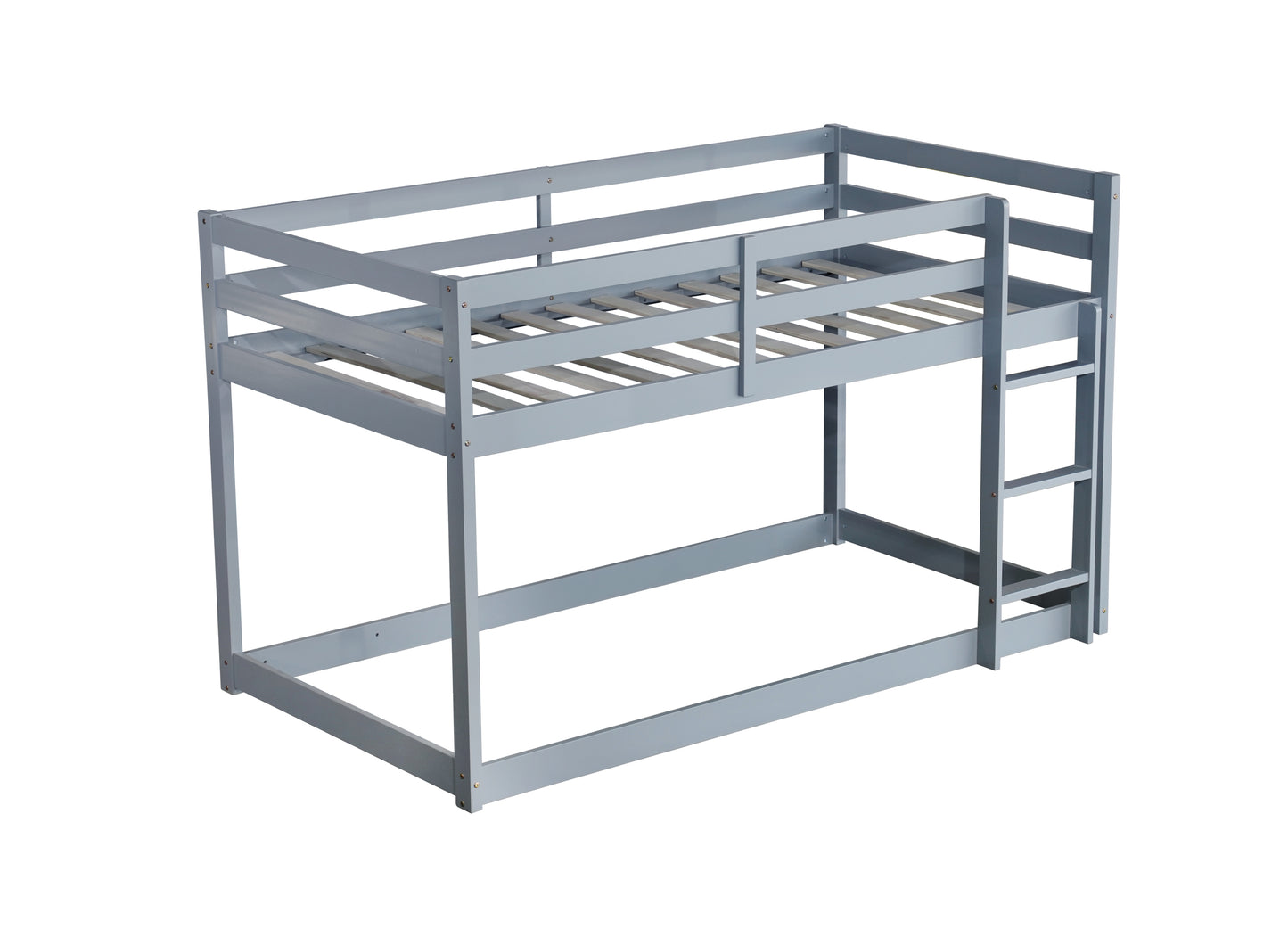Durable Grey Twin over Twin Loft Bed with Ladder and Sturdy Slat Support