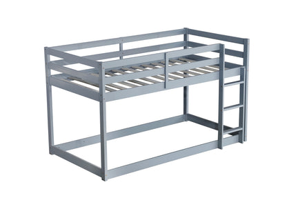 Durable Grey Twin over Twin Loft Bed with Ladder and Sturdy Slat Support