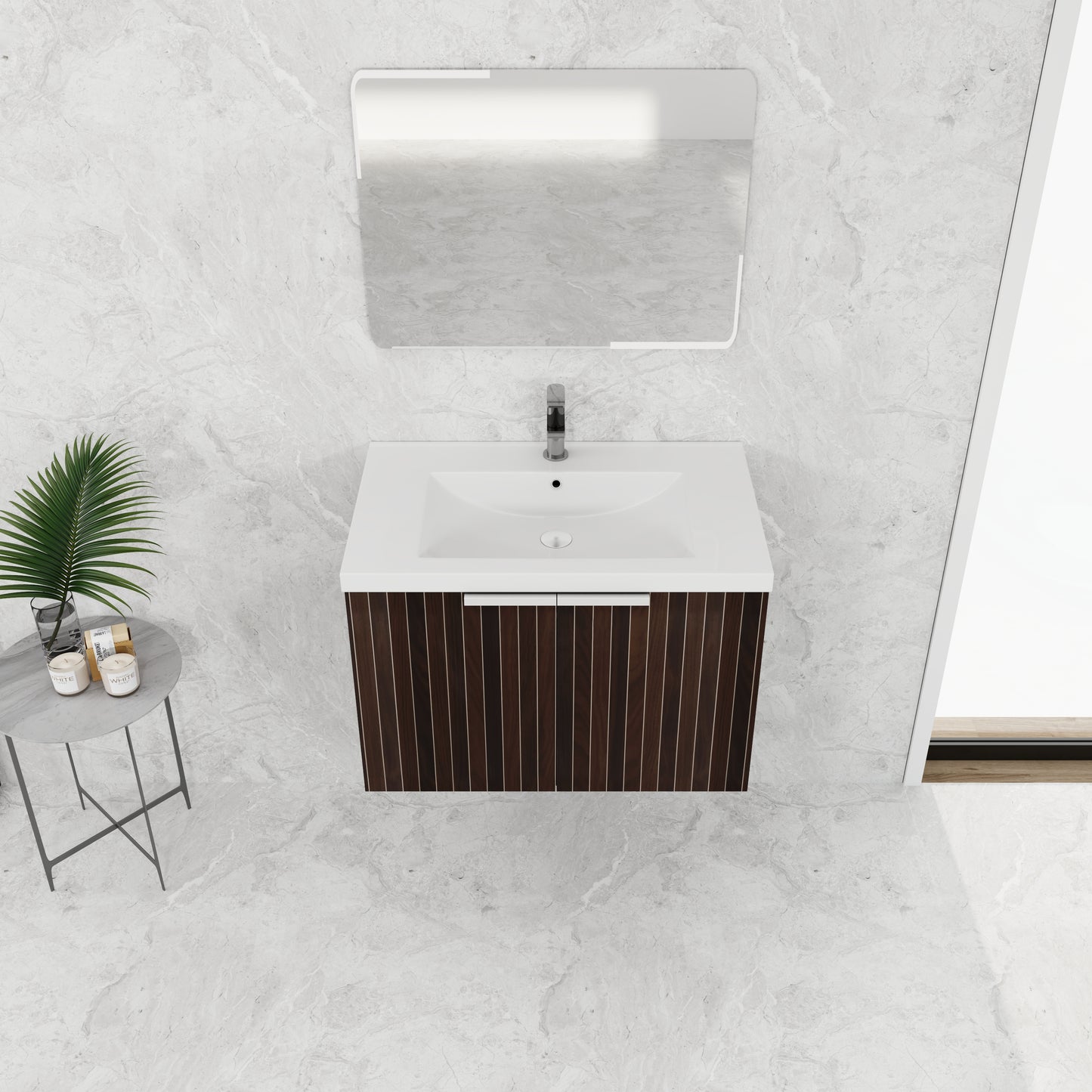 30-Inch Wall-Mounted Modern Bathroom Vanity with Eco-Friendly Resin Sink and Soft-Close Doors