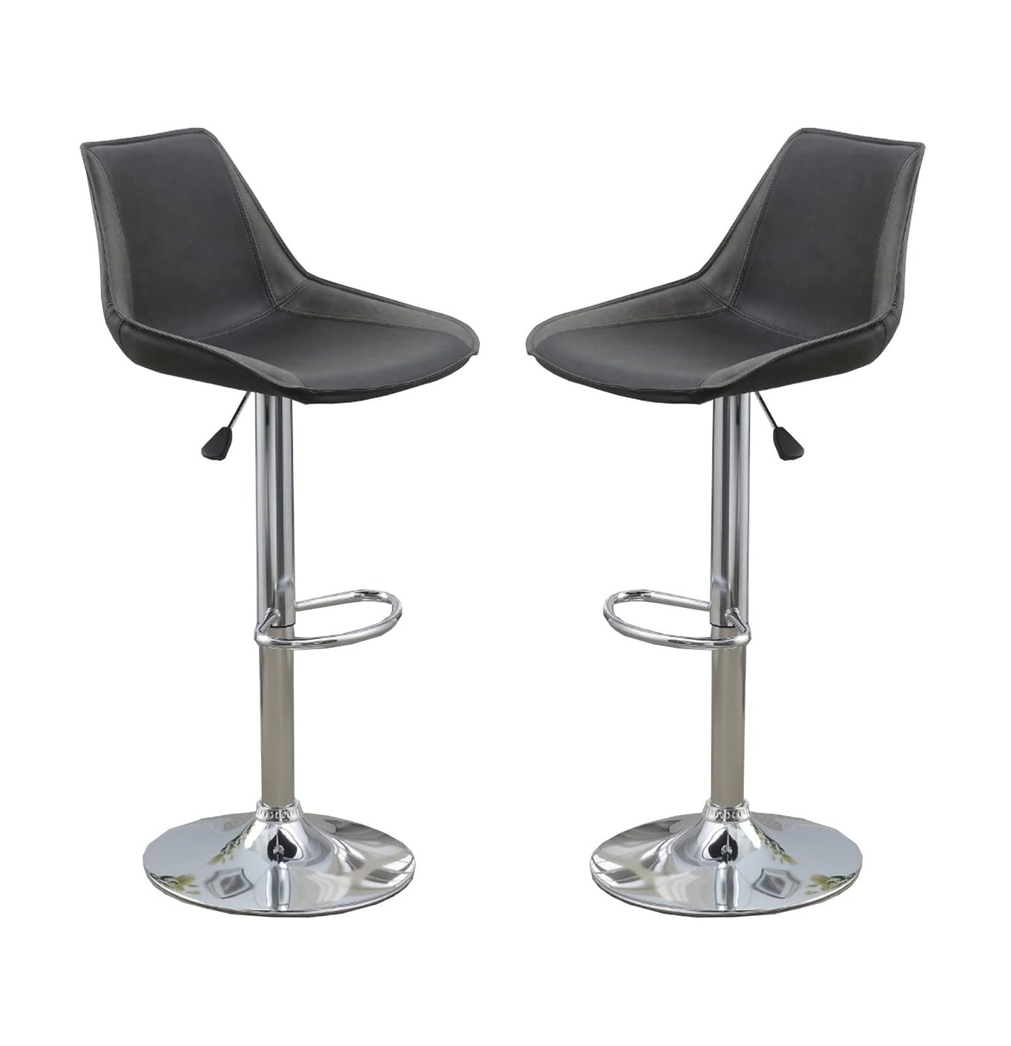 Ebony Adjustable Bar Stool Chairs Set Of 2 Chrome Base