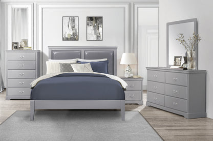 Elegant Gray Upholstered Queen Size Panel Bed with Wooden Frame – Stylish Bedroom Furniture Set