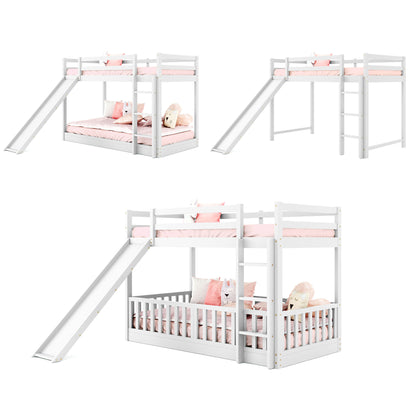 Stylish Twin Over Twin Bunk Bed with Fun Slide and Versatile Ladder in White