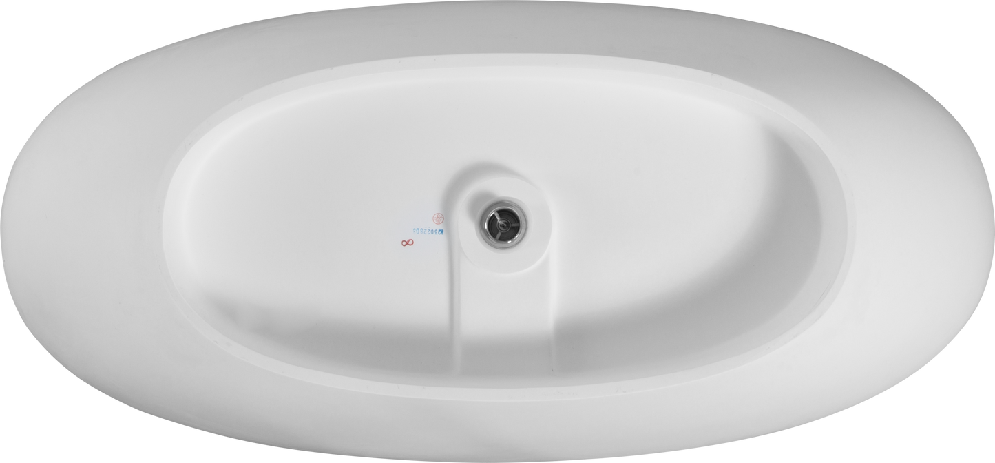 Luxury 65" Matte White Freestanding Soaking Bathtub, Handcrafted Solid Surface with Overflow and Pop-up Drain