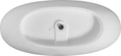 Luxury 65" Matte White Freestanding Soaking Bathtub, Handcrafted Solid Surface with Overflow and Pop-up Drain