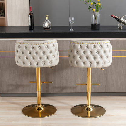 AA Furniture Swivel Bar Stools Adjustable Upholstered Beige