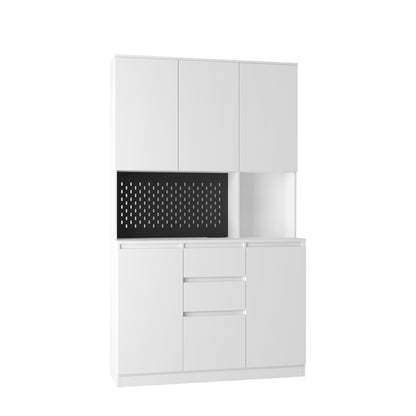 Modern 74" White Kitchen Pantry Cabinet with Charging Station and Microwave Stand - Versatile Buffet Sideboard with Storage Drawers for Dining Room and Living Room