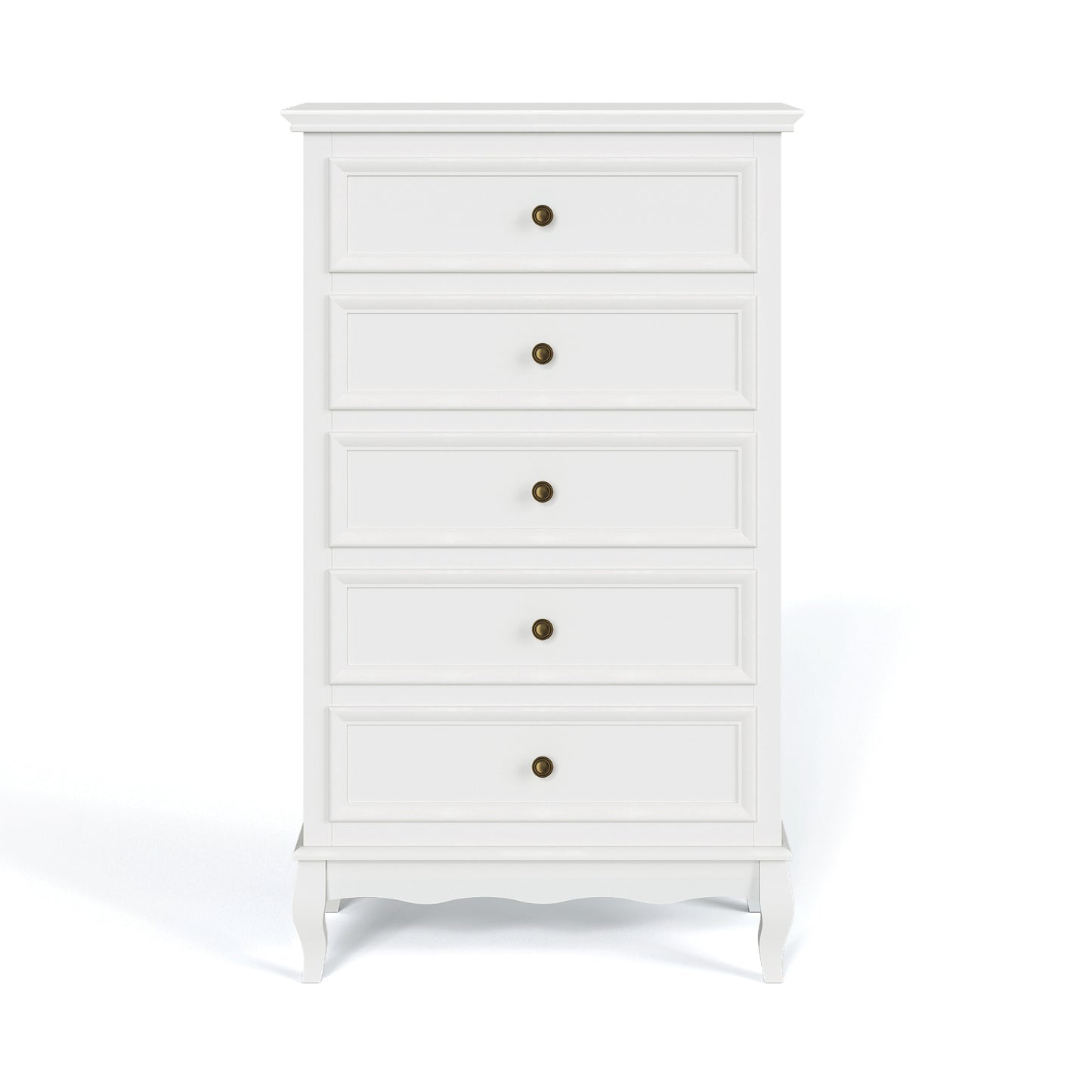 Modern 5-Drawer Dresser with Solid Wood Legs and Chic White Finish for Stylish Storage Solutions