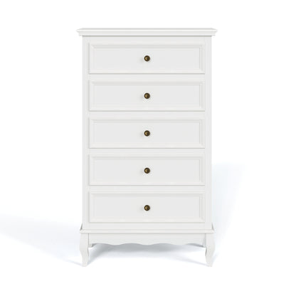 Modern 5-Drawer Dresser with Solid Wood Legs and Chic White Finish for Stylish Storage Solutions