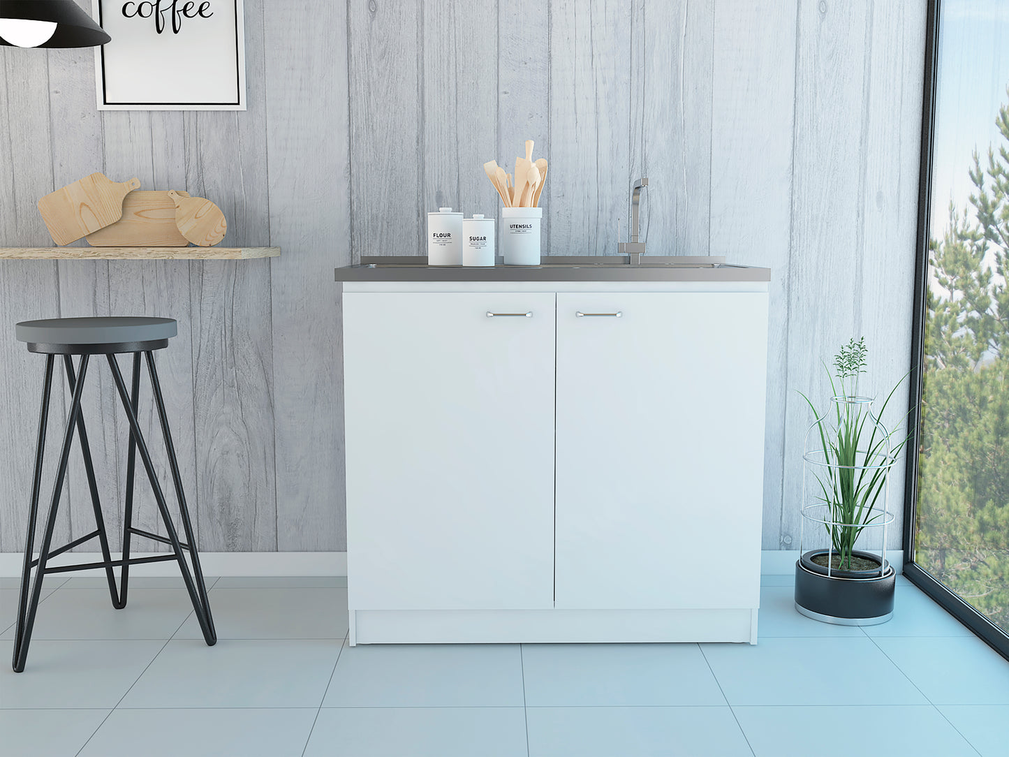 Oklahoma Modern Utility Sink Cabinet with Stainless Steel Top and Double Doors