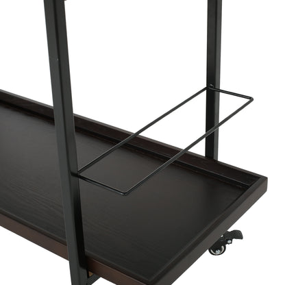 Modern Industrial Rolling Bar Cart With Wood Shelves