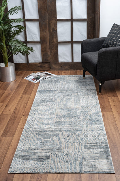 Contemporary Area Rug, 5 ft 3 in x 7 ft 3 in, Polyester, Low-Pile, Living Room or Entry, Blue