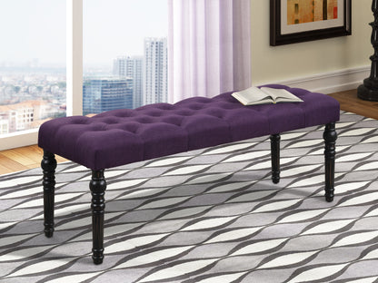48-Inch Fabric Tufted Dining Bench with Solid Wood Turned Legs, Tufted Upholstery, Black Finish Purple