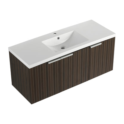 Modern 48-Inch Wall-Mounted Bathroom Vanity with Soft-Close Doors and Resin Sink