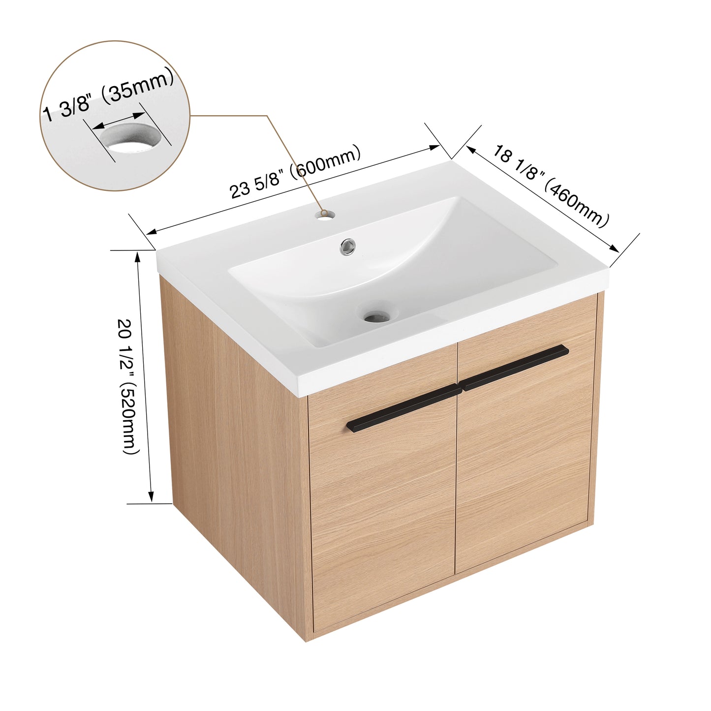 American Design 24-Inch Oak Bathroom Vanity with Resin Sink and 2-Door Cabinet