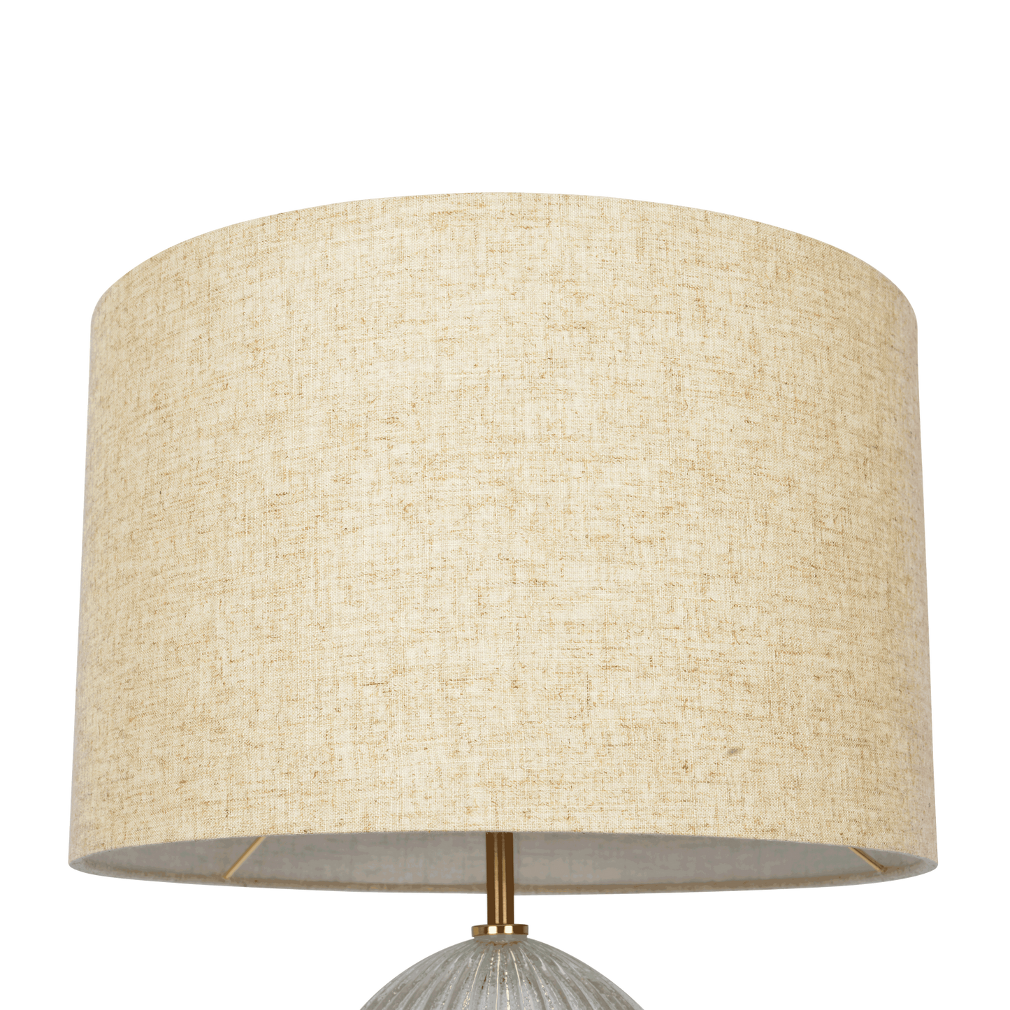 Ribbed Glass Table Lamp with Large Linen Shade, 17in Tall, 11.8in Base, Lighting Beige Clear Gold