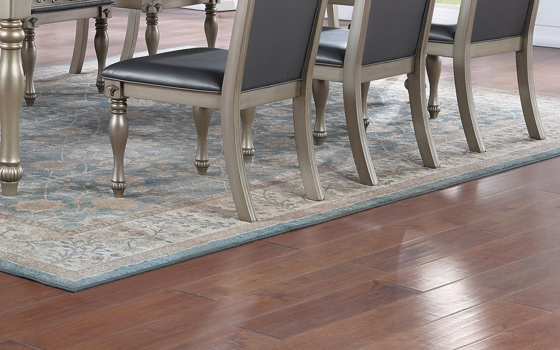 Set of 2 Formal Dining Chairs, Rubberwood, Tufted Back, Cushioned Seat, Traditional Design, Grey-Silver