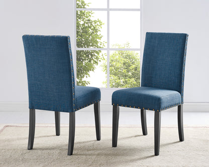 Espresso Wood Round Dining Set With Nailhead Chairs Blue