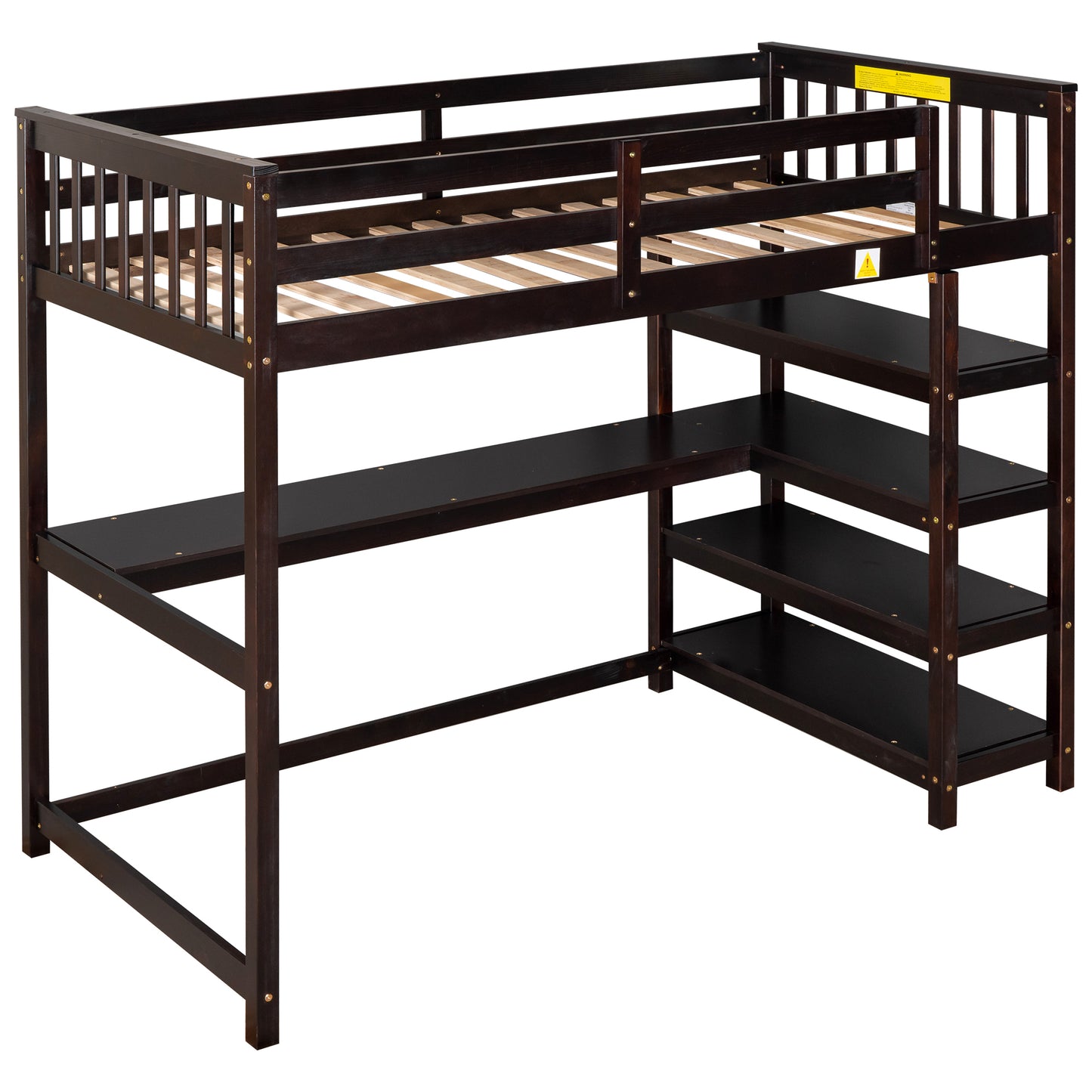 Espresso Twin Loft Bed with Integrated Workspace and Storage Shelves