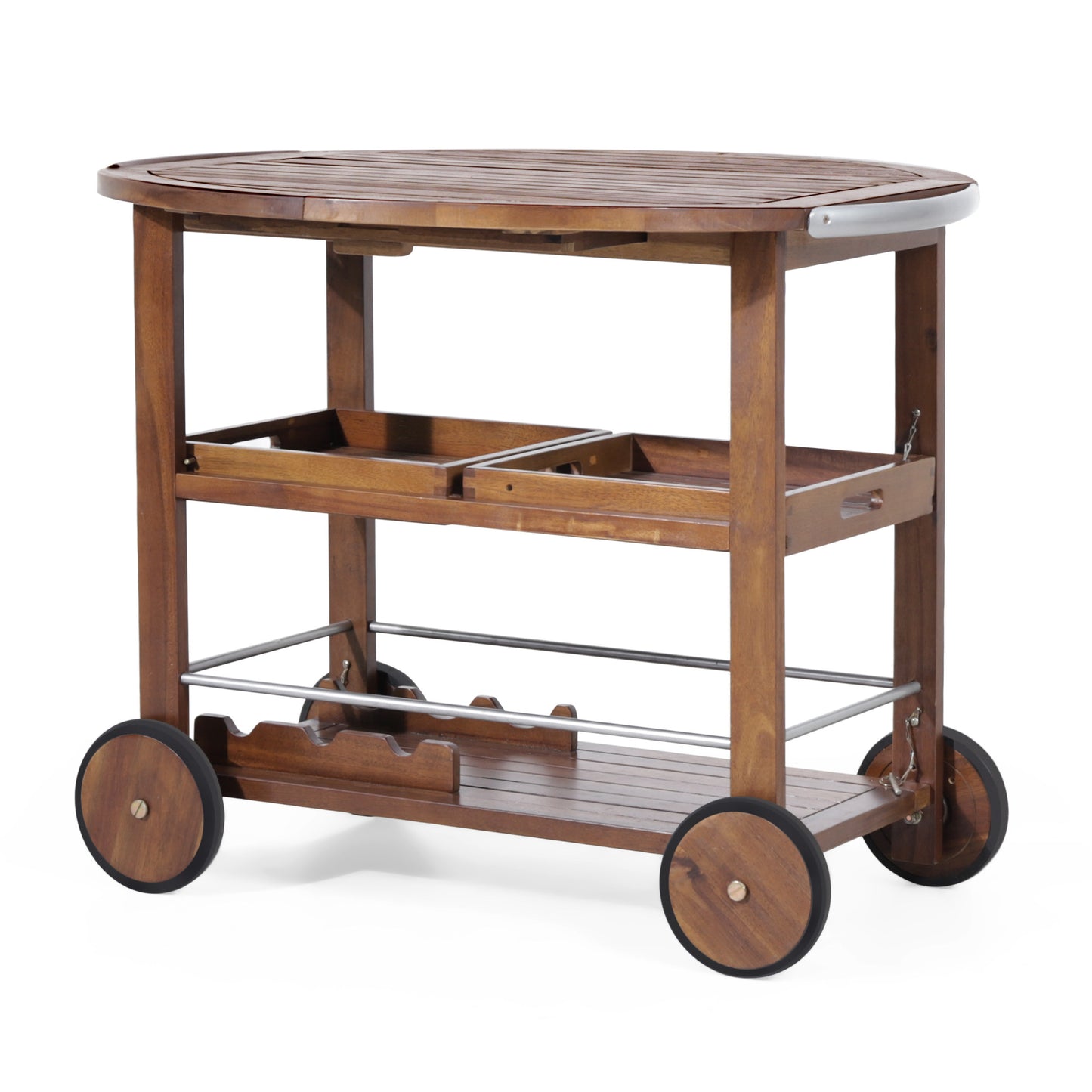 Tillary Drop Leaf Outdoor Bar Cart With Wine Rack Oak Finish