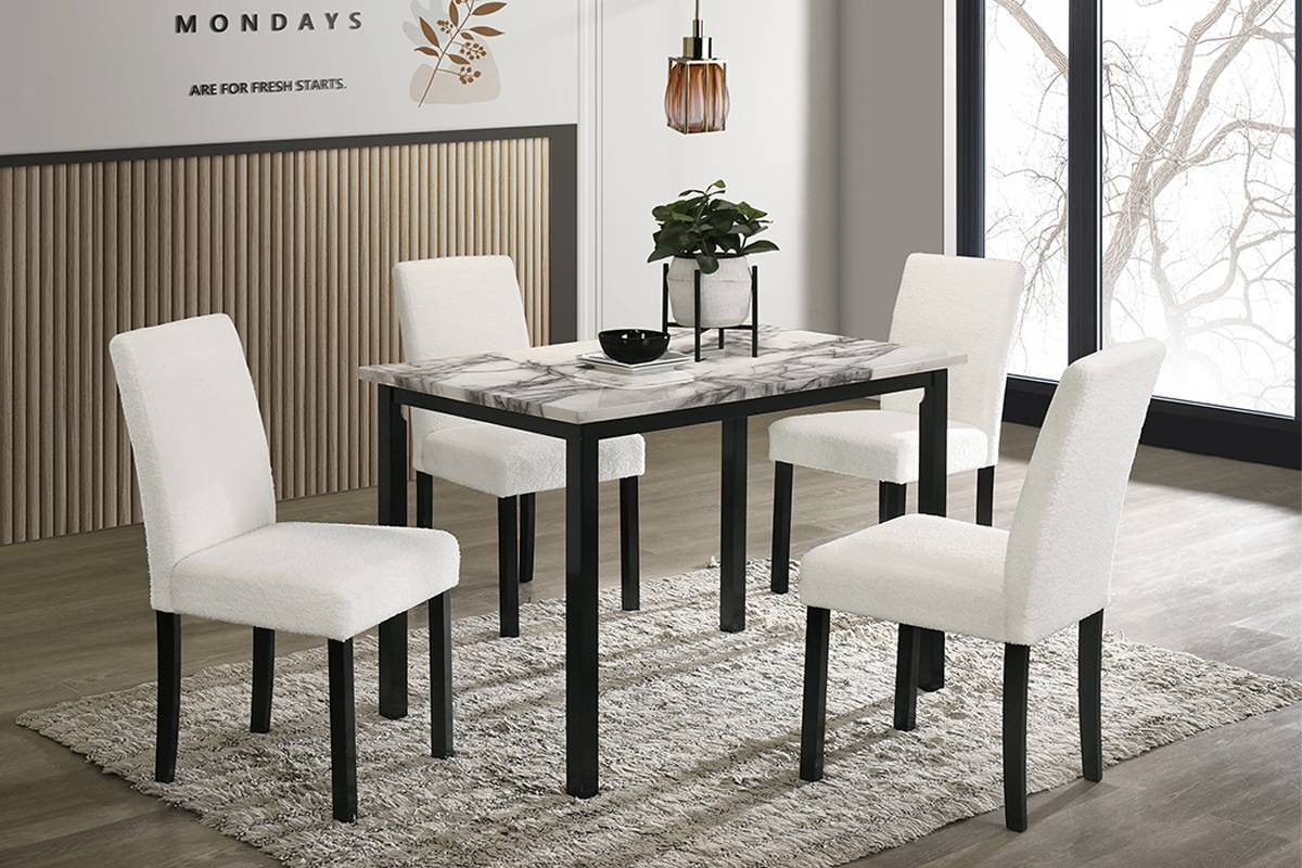 Modern 5-Piece Dining Set Chairs Faux Marble Table White