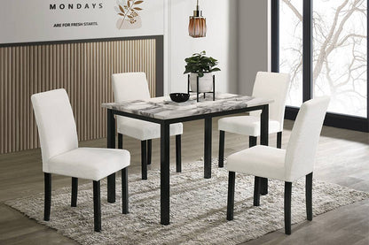 Modern 5-Piece Dining Set Chairs Faux Marble Table White