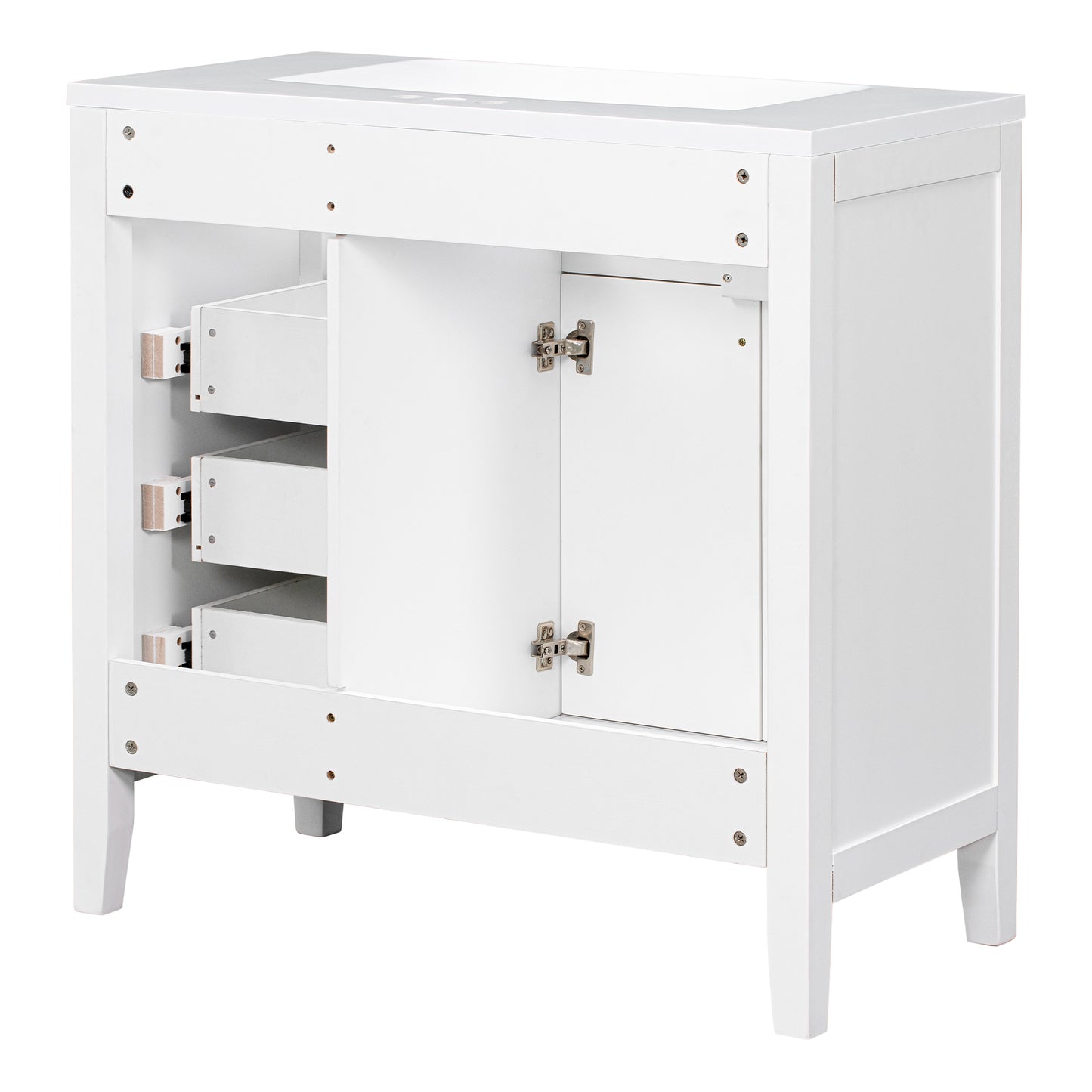 36-Inch White Freestanding Bathroom Vanity with Ceramic Sink and Storage Drawers