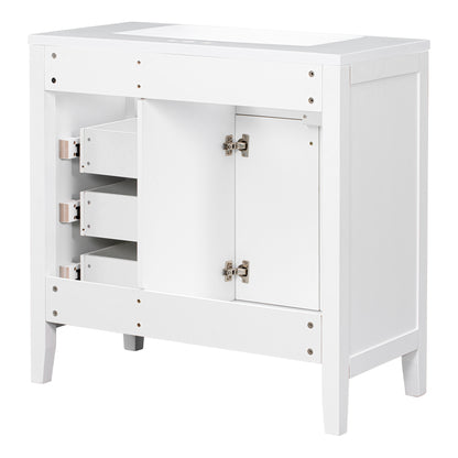 36-Inch White Freestanding Bathroom Vanity with Ceramic Sink and Storage Drawers