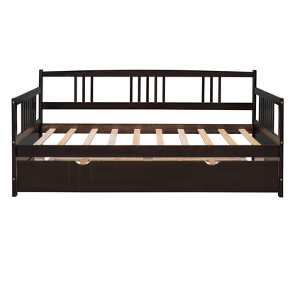Espresso Twin Daybed with Trundle - Stylish Wood Frame for Space-Saving Comfort