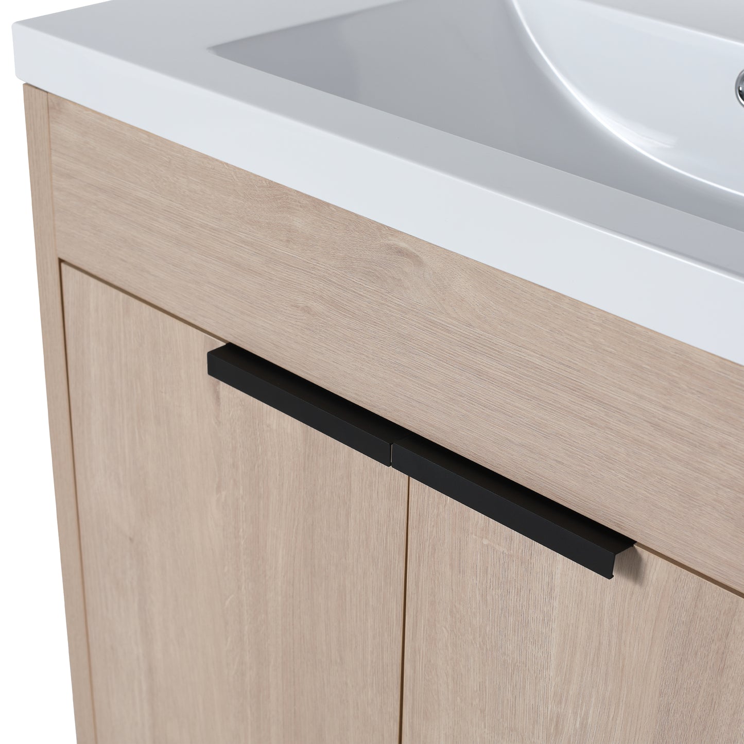 30-Inch Light Oak Freestanding Bathroom Cabinet with Soft-Close Doors & Integrated Resin Sink