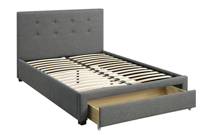 Elegant Grey Polyfiber Queen Size Bed with Tufted Headboard and Storage Drawers