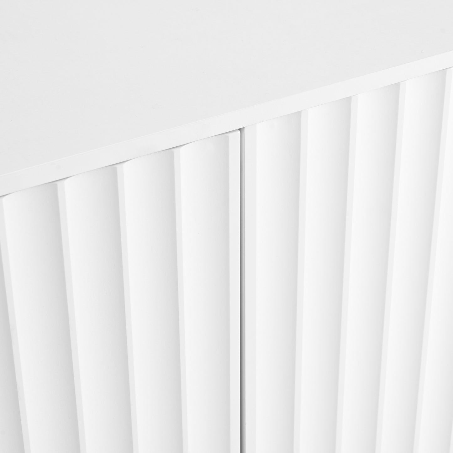 ON-TREND Minimalist Shoe Cabinet with 5 Solid Wood Legs, Cream Style Sideboard Buffet Cabinet with Fluted Doors, Large 4-Door Storage Cabinet with Adjustable Shelves for Living Room, White, 55.1*13.7"